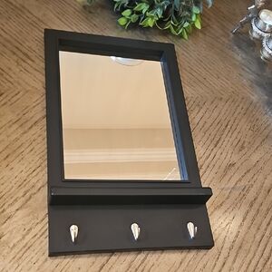 Black Wall Mirror with Hooks